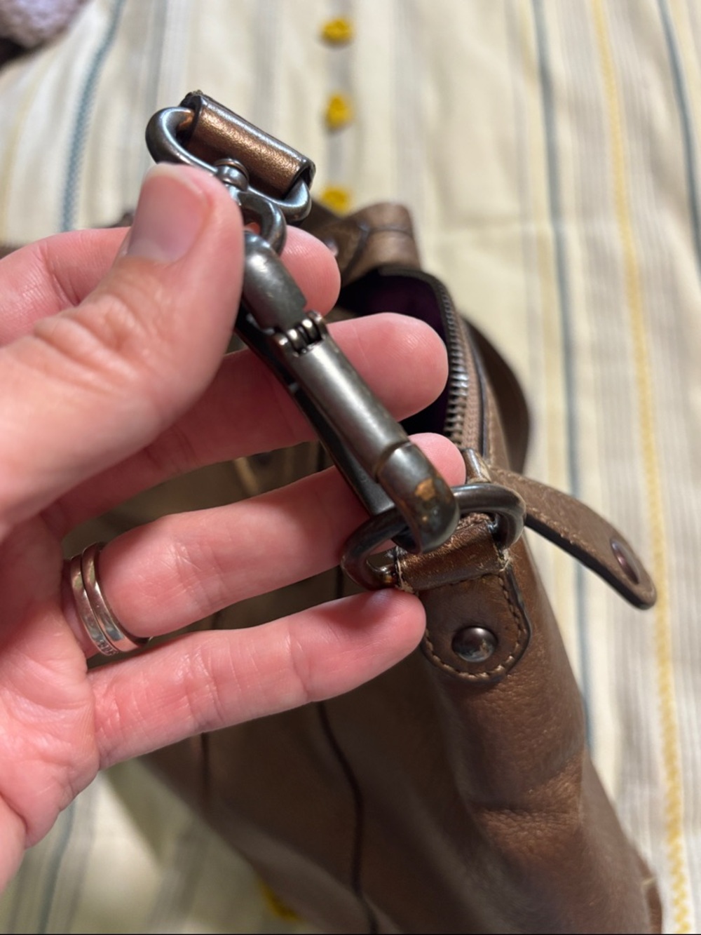 COACH Metallic Bronze Pebbled Leather Tote with Top Handles and shoulder strap - Picture 10 of 12